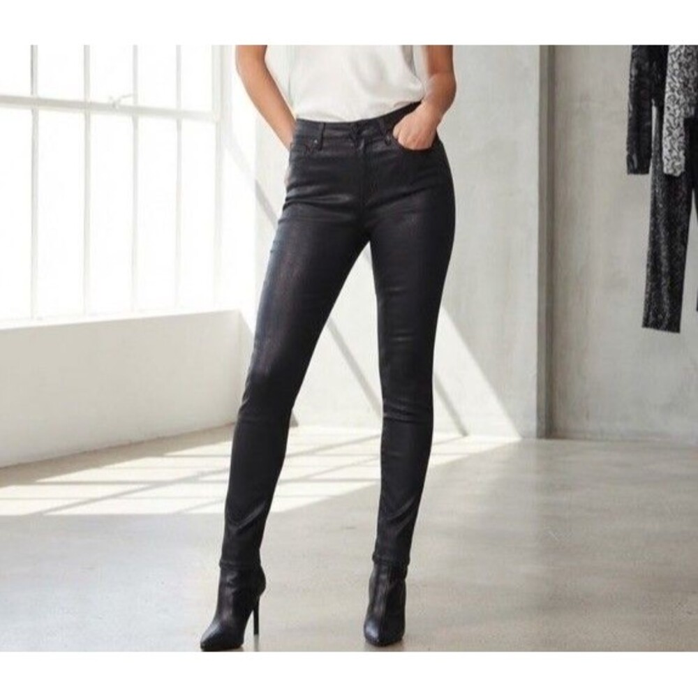 Good American Coated Black Skinny Jeans Waxed Shiny Sz 0 / 25 Rock Goth Party